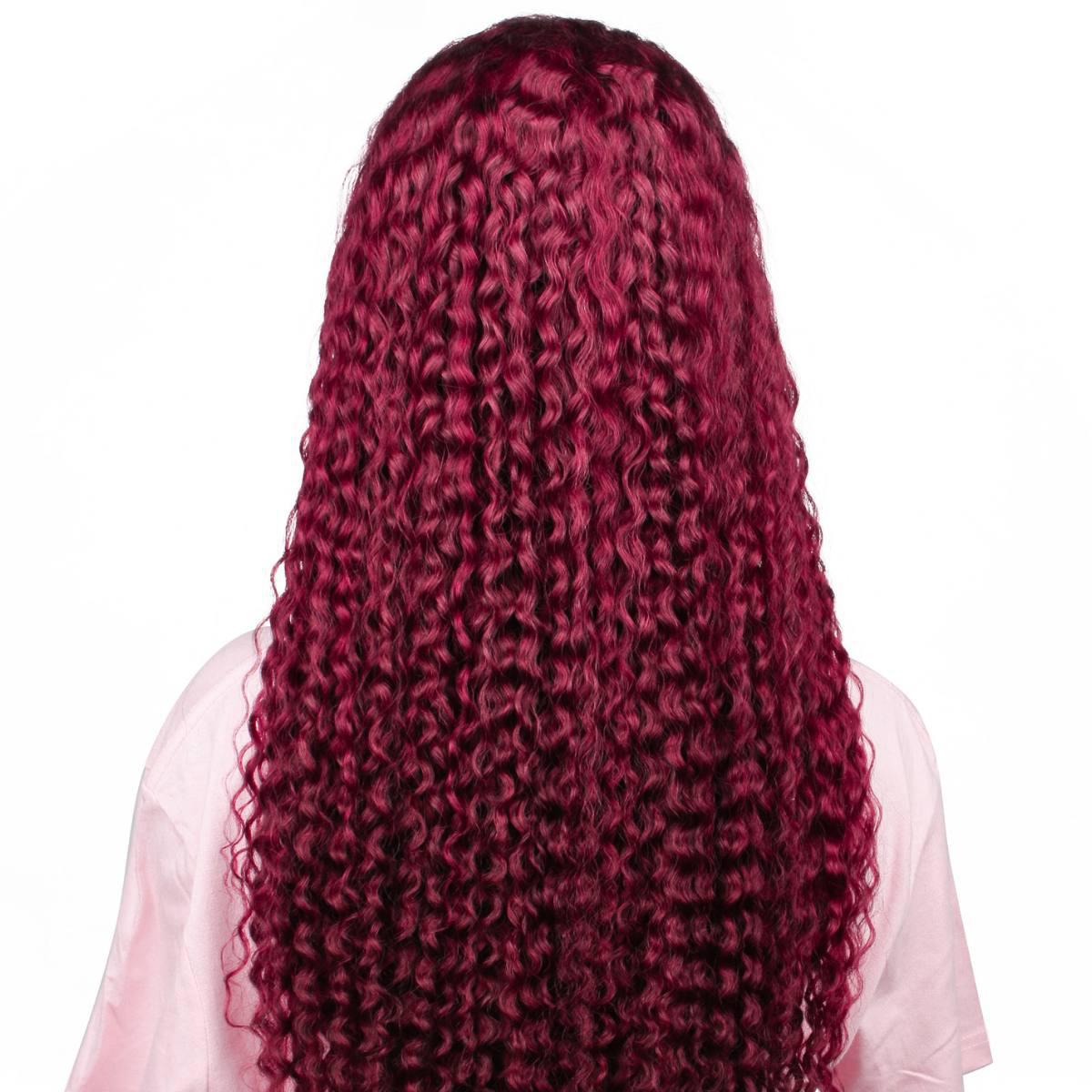 back of Burgundy Curly 13x4 Transparent Lace Front Wig