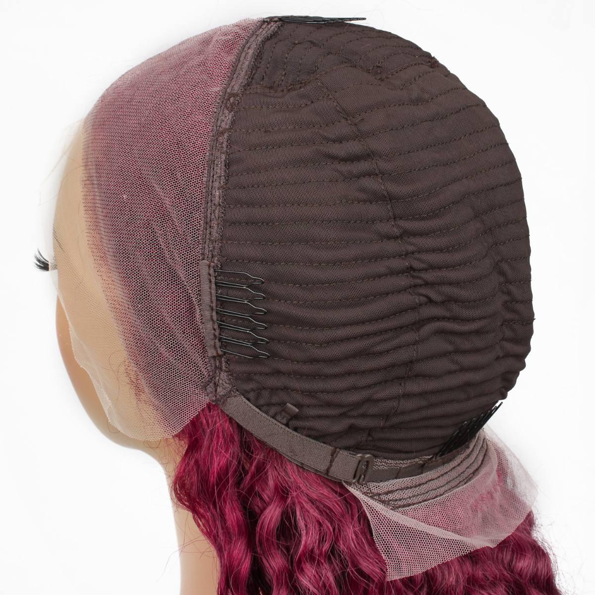 cap construction for Burgundy Curly 13x4 Transparent Lace Front Wig