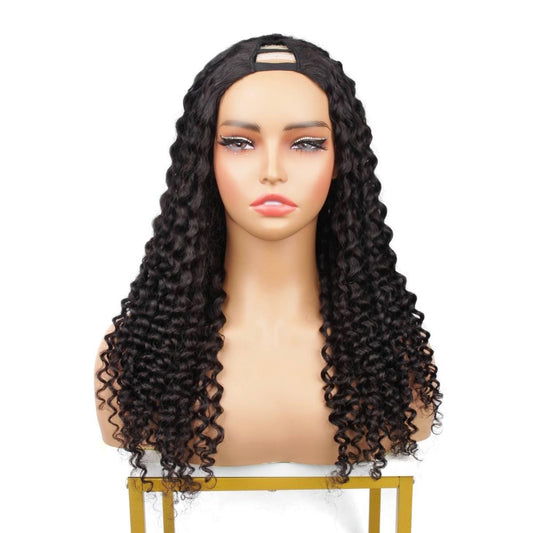 front view deep curl v part wig