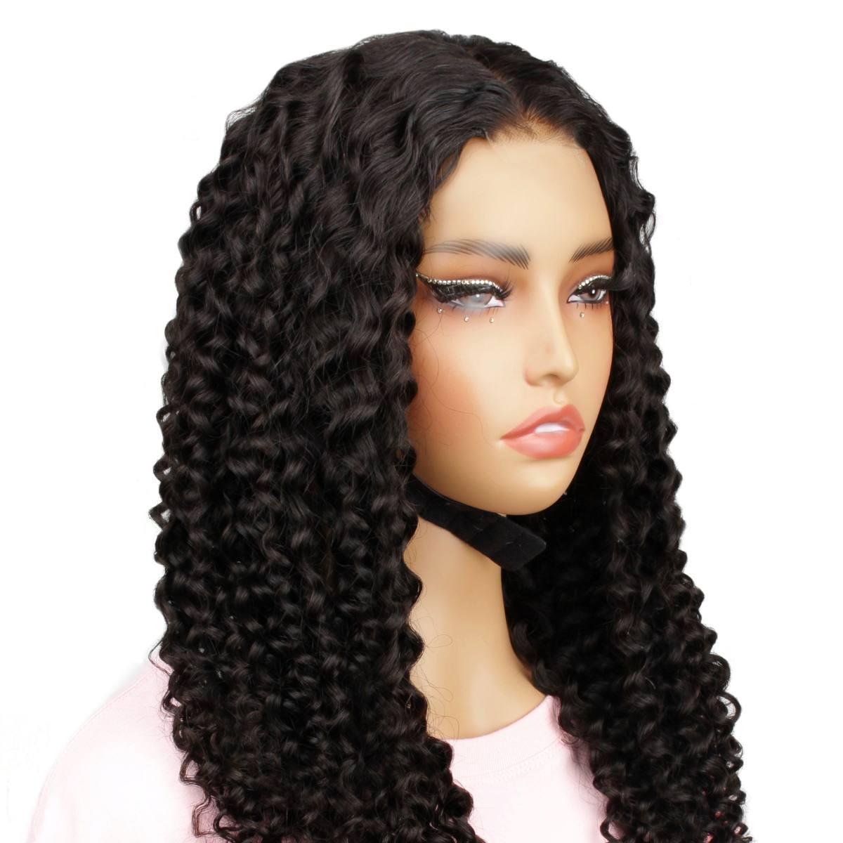 front side of deep curly 2x6 hd wig