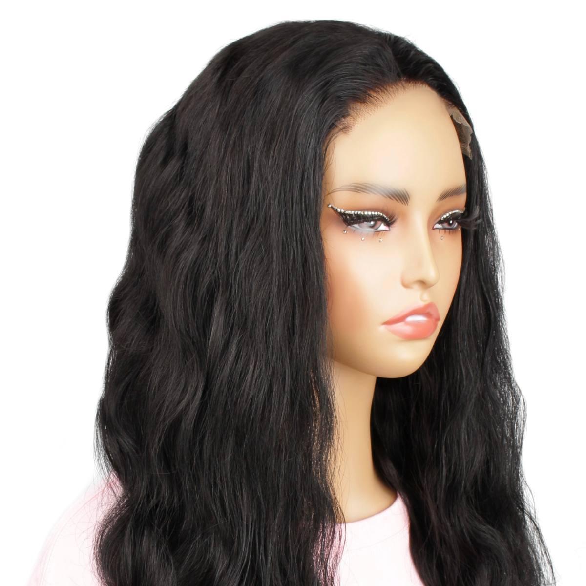 front side of jet black body wave 5x5 hd closure wig