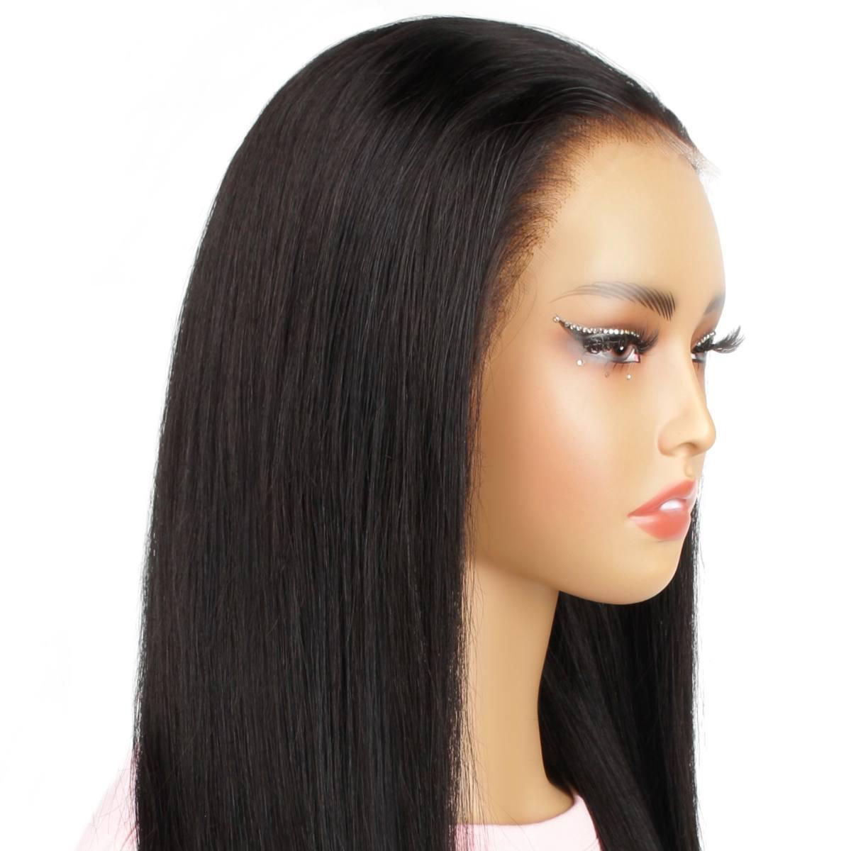 plucked bleached hairline of jet black straight  hd lacefront wig