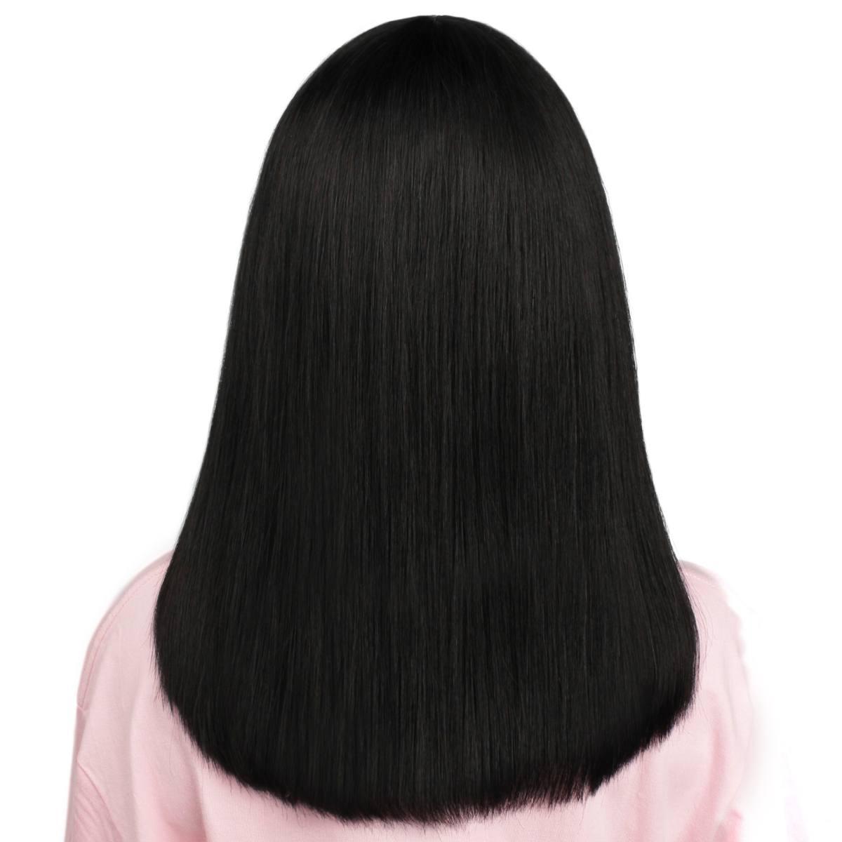 jet black bang bob wig back