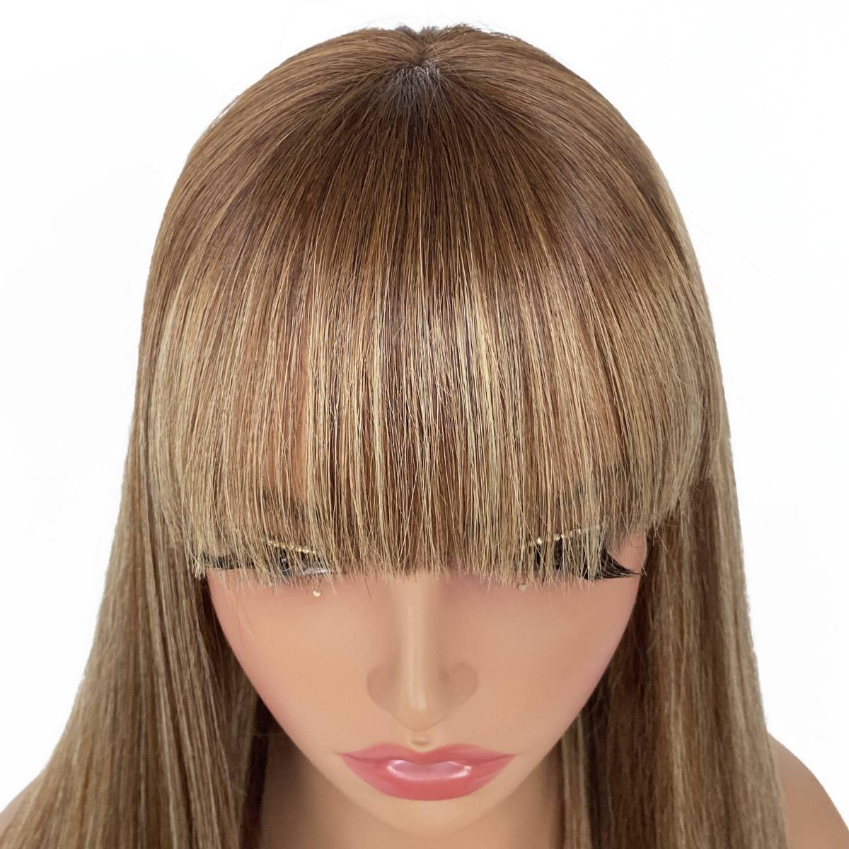 bang view of Light Highlight Straight 13x4 Transparent Lace Front Bang Wig