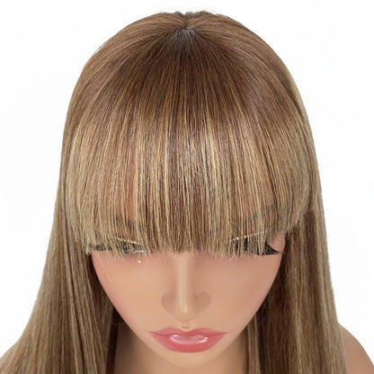 bang view of Light Highlight Straight 13x4 Transparent Lace Front Bang Wig