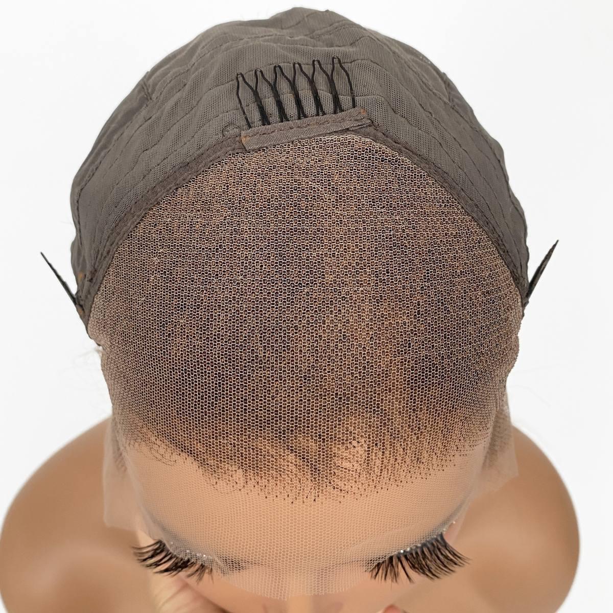 inside of cap lace view Light Highlight Straight 13x4 Transparent Lace Front Bang Wig