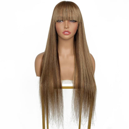 front of Light Highlight Straight 13x4 Transparent Lace Front Bang Wig