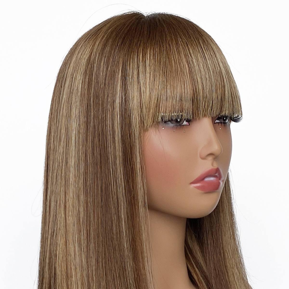 close up of Light Highlight Straight 13x4 Transparent Lace Front Bang Wig