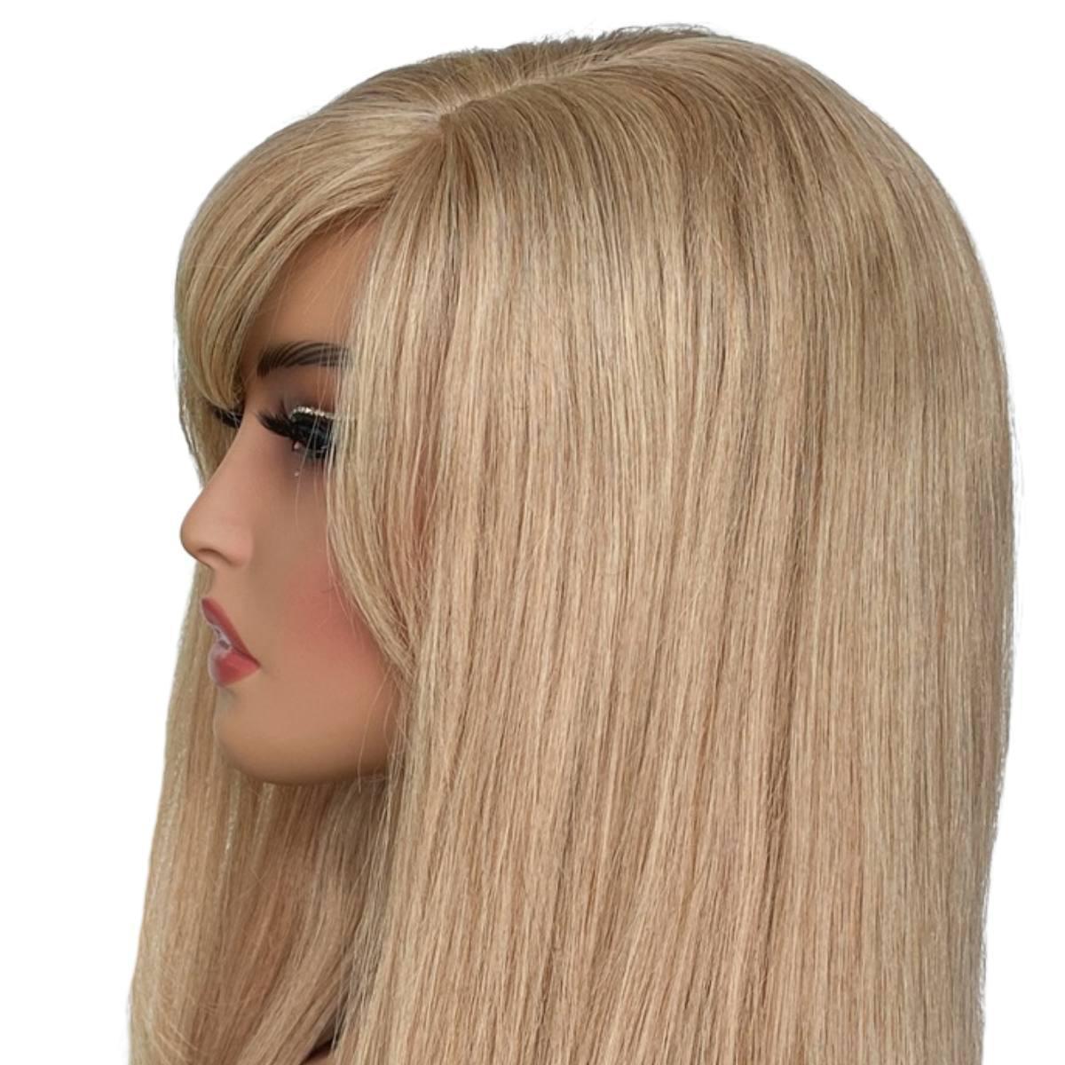 medium ash blonde capless wig with bangs