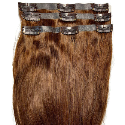 medium brown seamless clip ins three pieces inside view