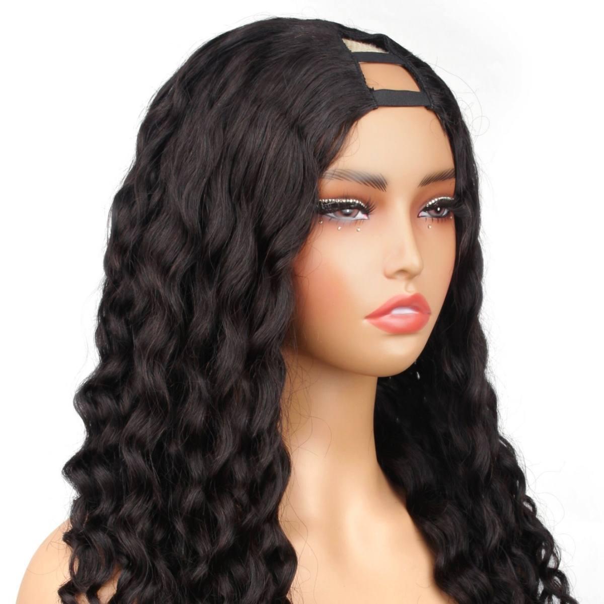 front side view of natural wave v part wig