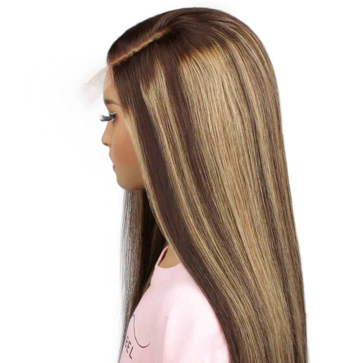 side of Dark Highlight Straight 5x5 HD Closure Wig