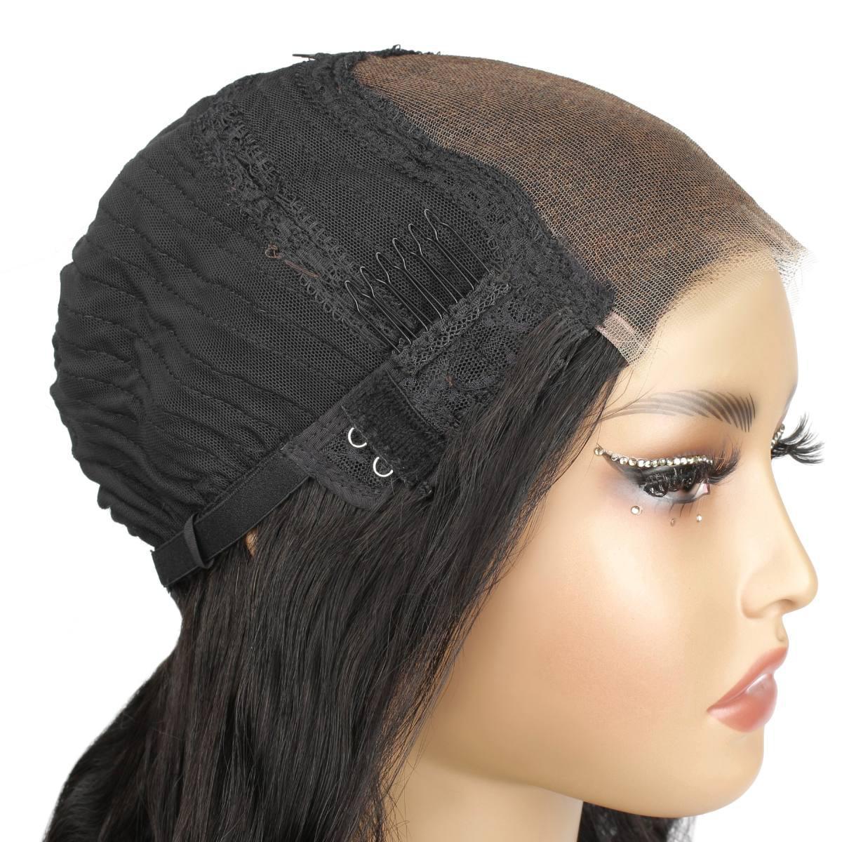 side view inside of cap for jet black body wave 5x5 hd closure wig